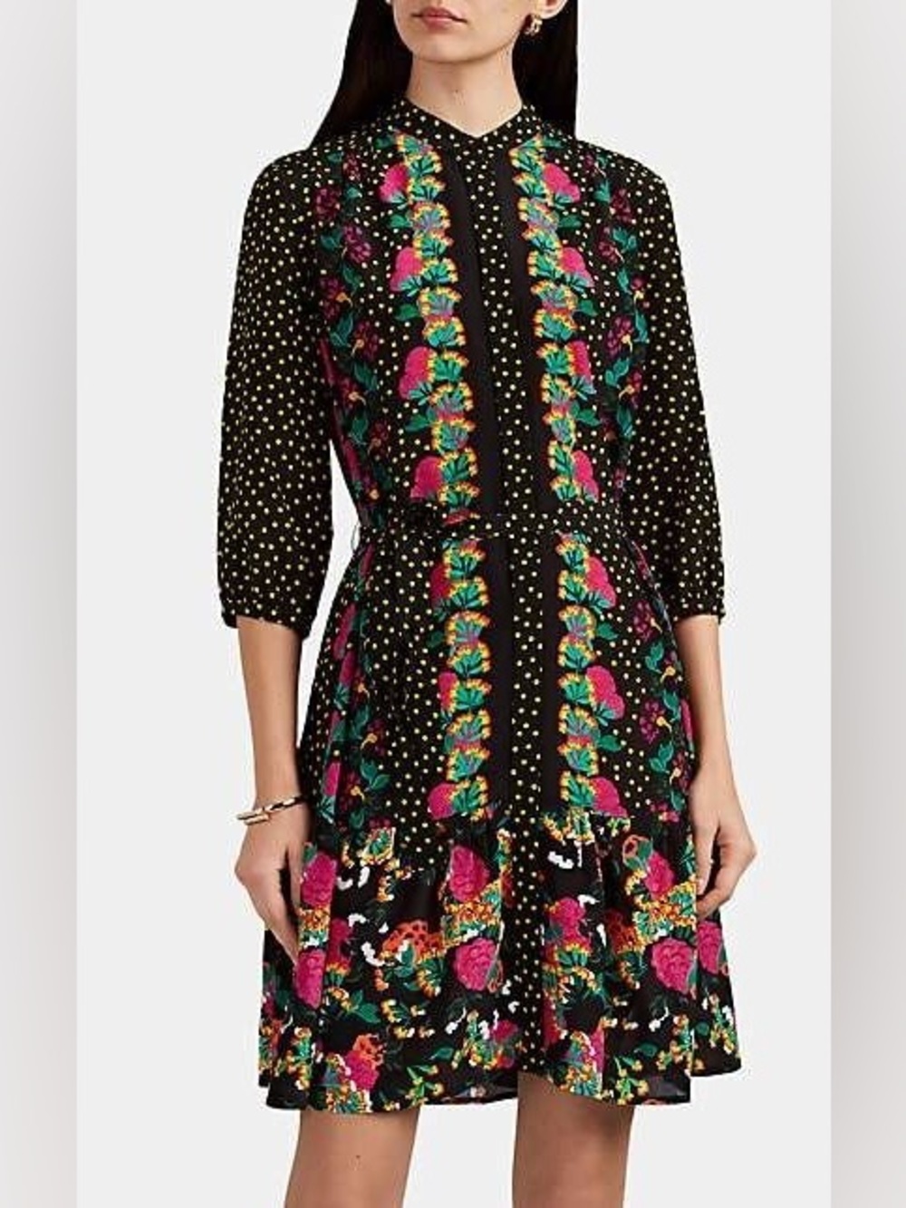 Saloni Tyra silk floral polka dot pattern shift dress US 2 UK 6